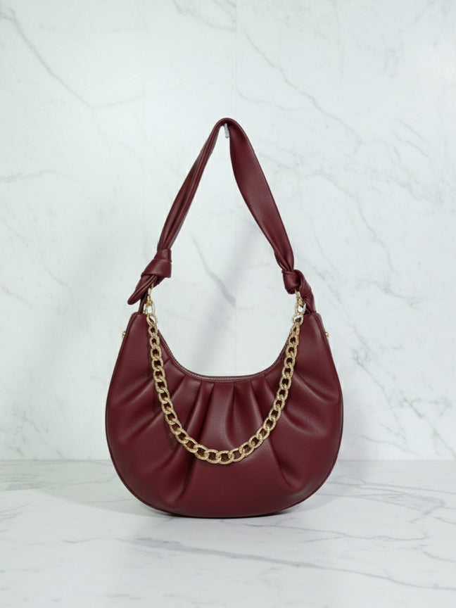 Maroon Slouchy Knot Handle Crescent Bag