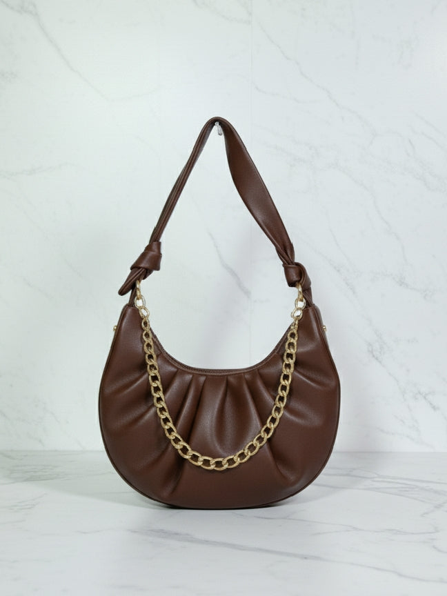 Chocolate Slouchy Knot Handle Crescent Bag