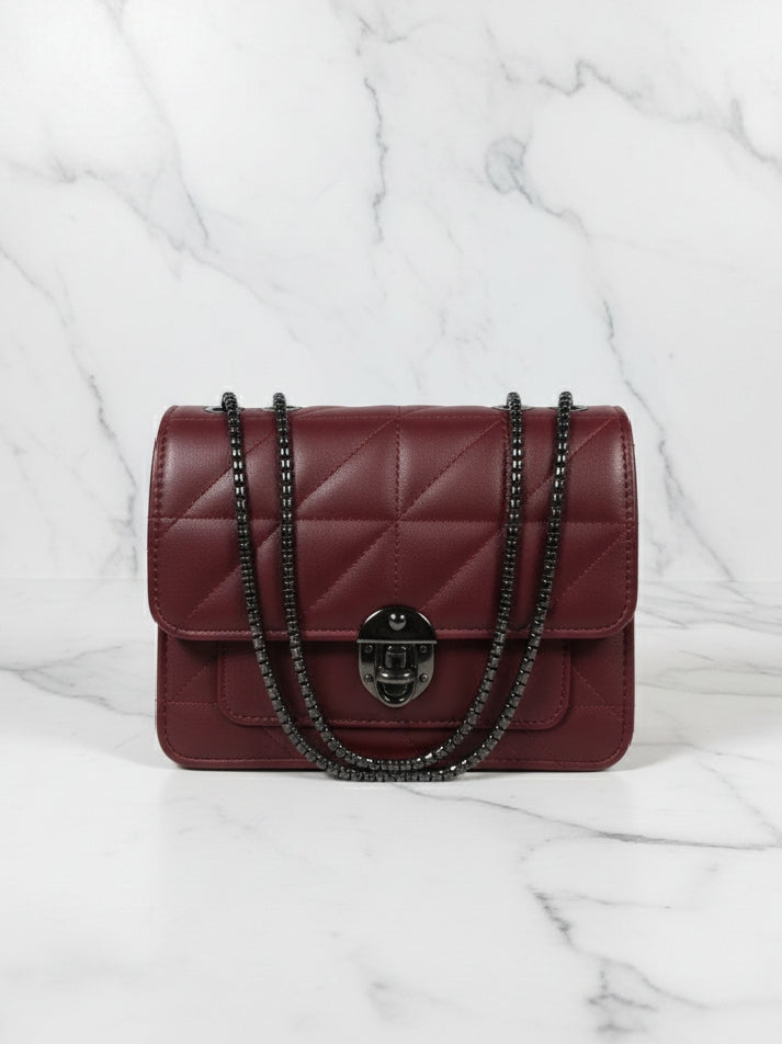 Maroon Quilted Flap Bag