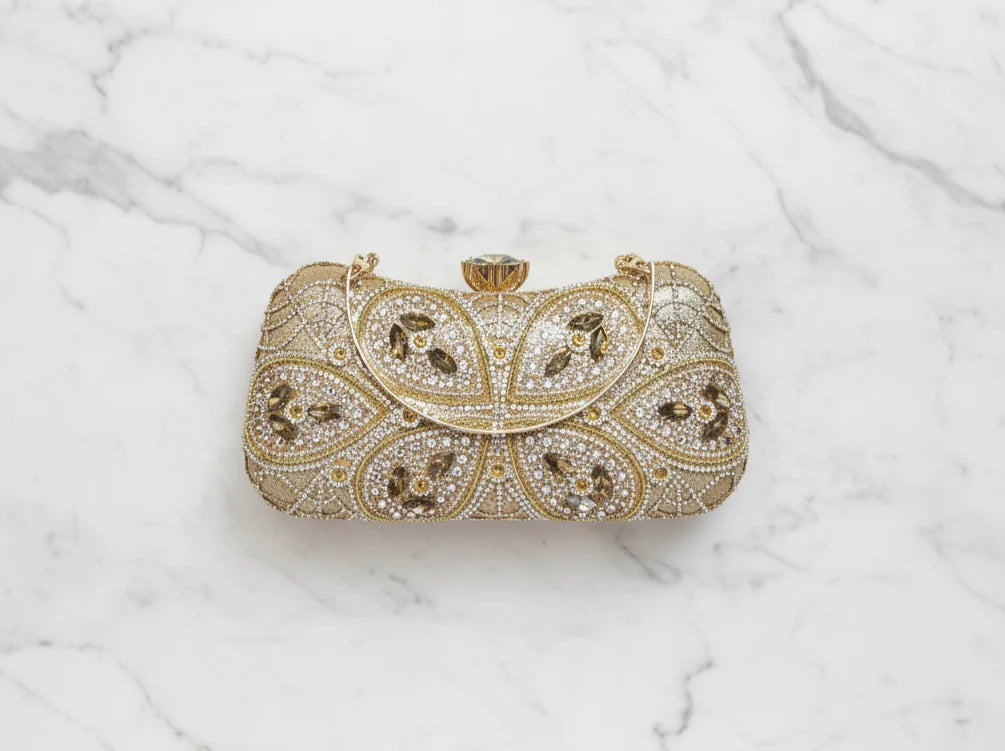 Golden Fancy Rhinestone Clutch