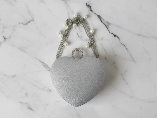 Silver Mini heart clutch