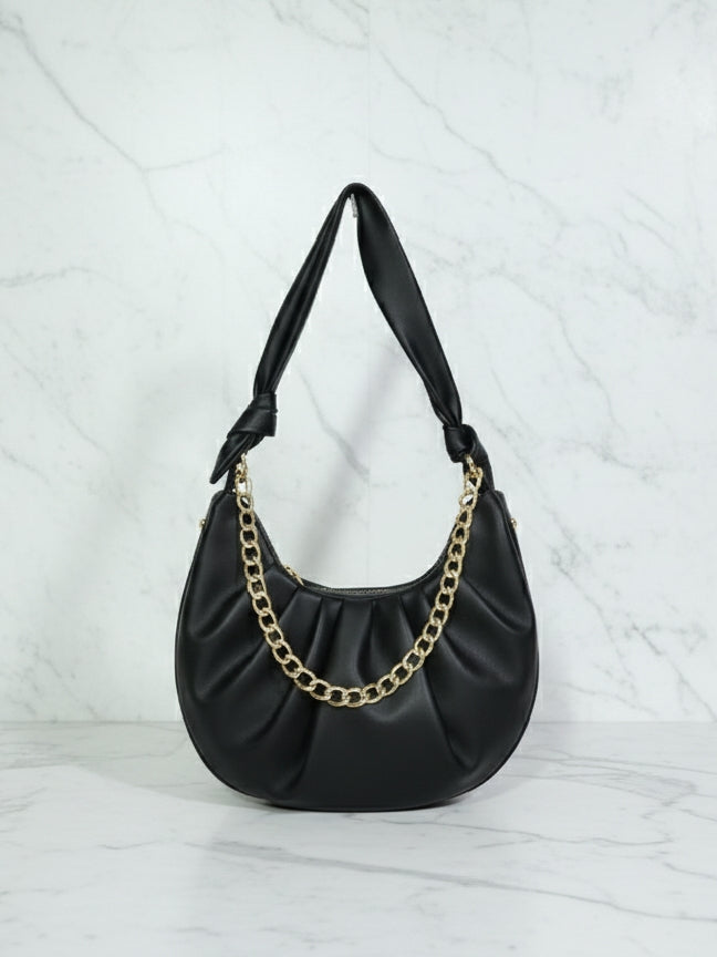 Black Slouchy Knot Handle Crescent Bag