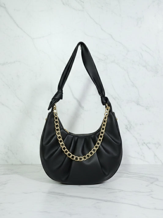 Black Slouchy Knot Handle Crescent Bag