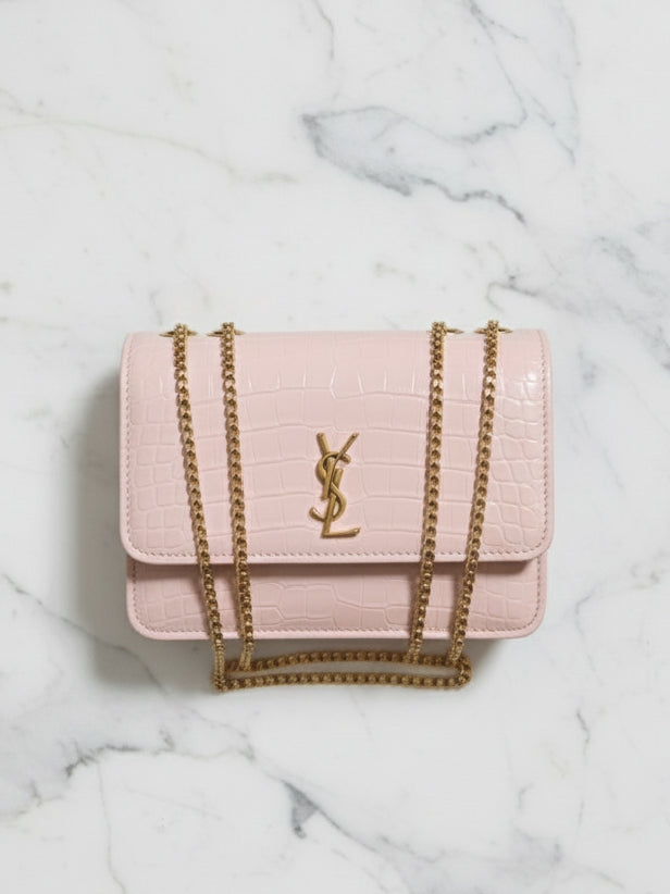 Pink Crocodile Faux Leather Boxy Bag