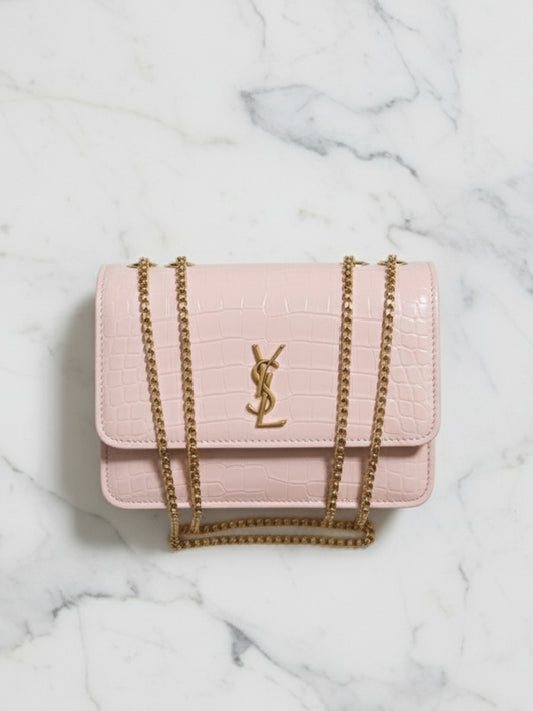 Pink Crocodile Faux Leather Boxy Bag