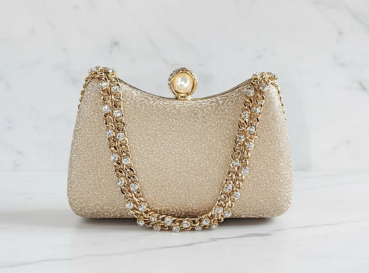 Golden Rhinestone Chain Clutch