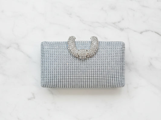 Silver Rhinestone Brooch Clutch