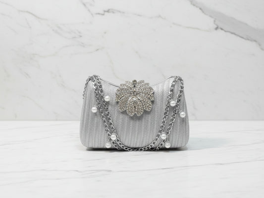 Silver Double Chain Clutch