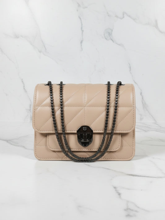 Beige Quilted Flap Bag