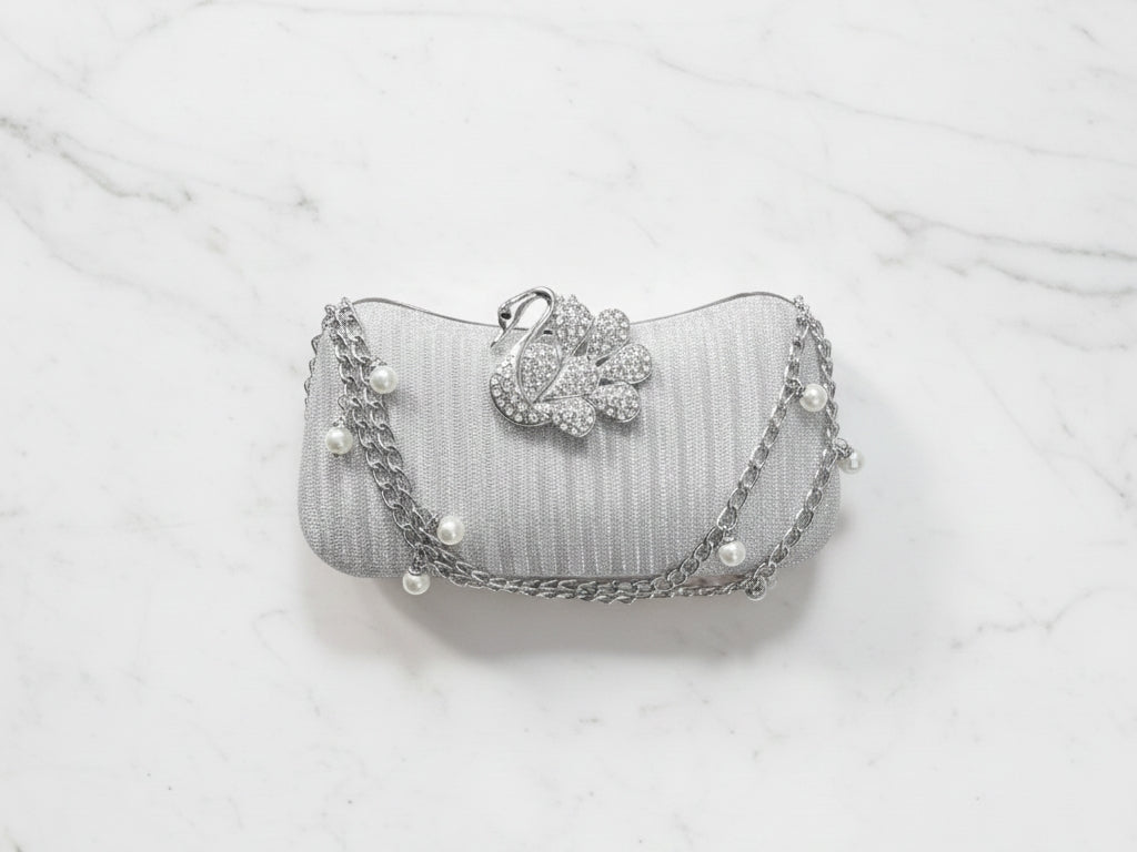 Silver Swan Brooch Clutch