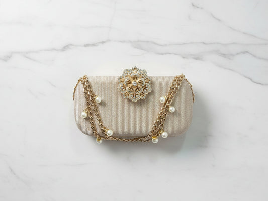 Golden Double Chain Floral Clutch