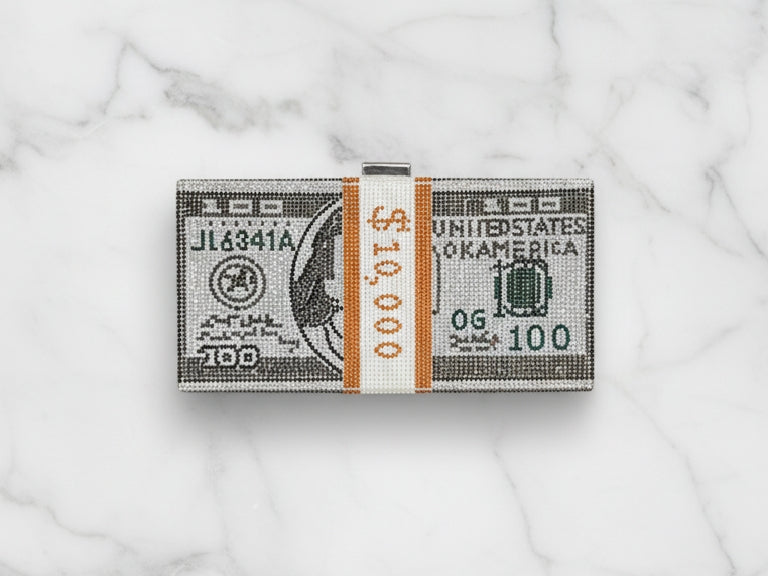 Rhinestone Hundred Dollar Bill Clutch