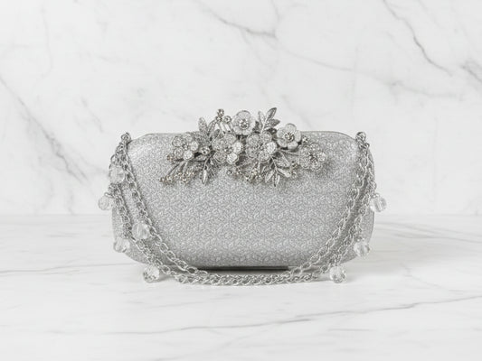 Silver Double Chain Clutch