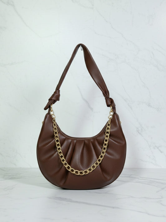Chocolate Slouchy Knot Handle Crescent Bag