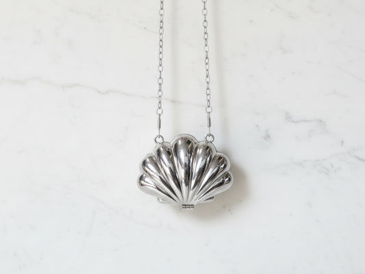 Metallic Silver Mini Shell Clutch