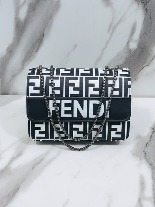 FF Monogram Print Flap Chain Shoulder Bag
