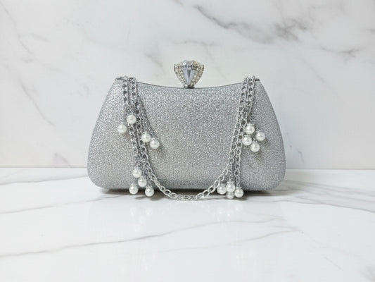 Silver Double Chain Clutch