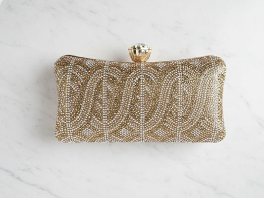 Golden Single Side Rhinestone Clutch