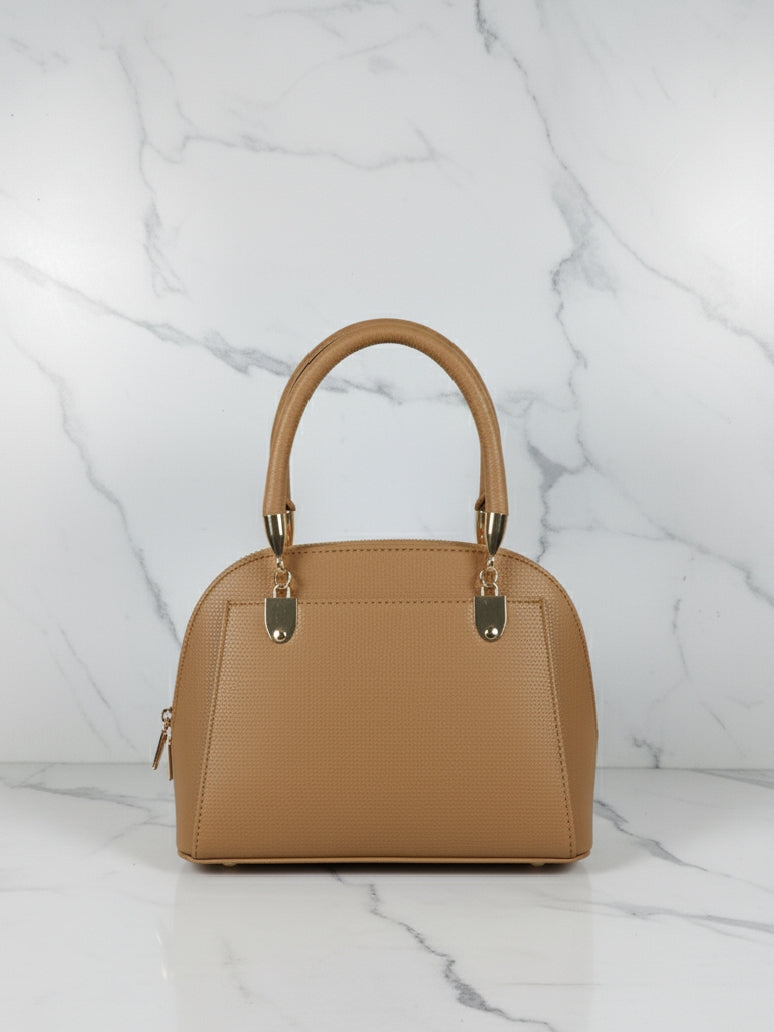 Small Tan Domed Top-Handle Bag