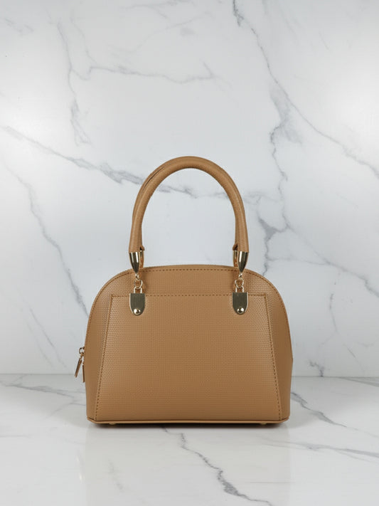 Small Tan Domed Top-Handle Bag