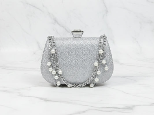 Silver Double Chain Clutch