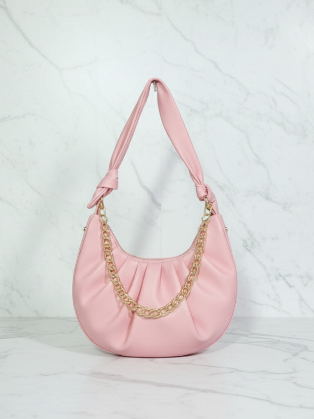 Pink Slouchy Knot Handle Crescent Bag