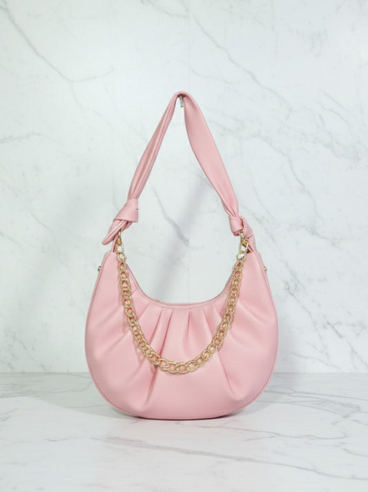Pink Slouchy Knot Handle Crescent Bag