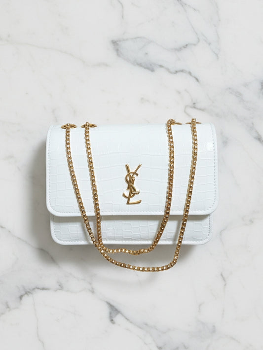 White Crocodile Faux Leather Boxy Bag