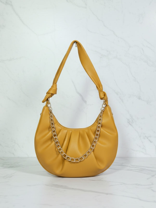 Mustard Slouchy Knot Handle Crescent Bag