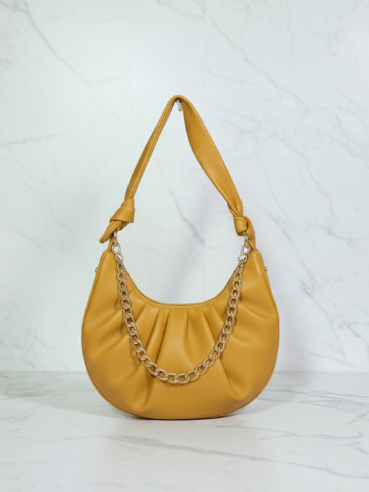 Mustard Slouchy Knot Handle Crescent Bag