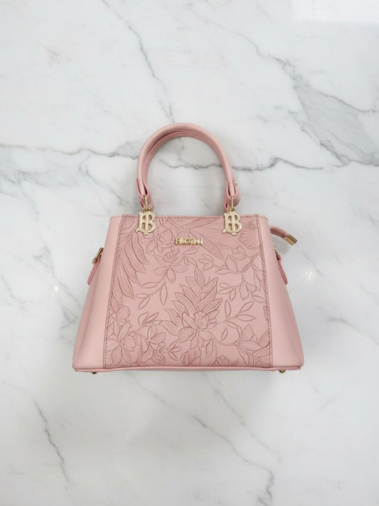 Pink Floral Embossed Top-Handle Satchel Handbag