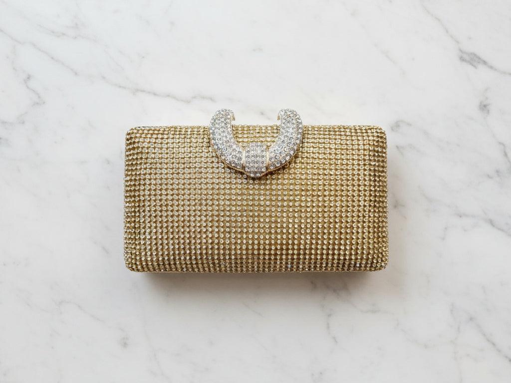 Golden Rhinestone Brooch Clutch