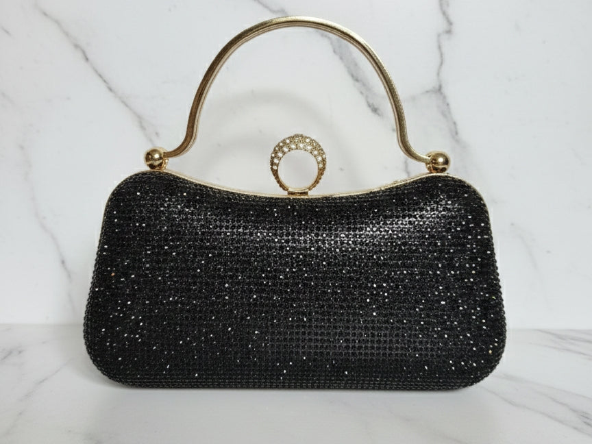 Black Double Side Rhinestone Double Handle Clutch
