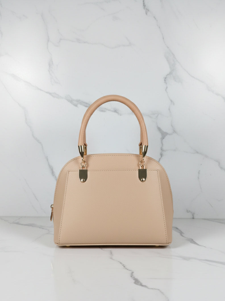 Small Beige Domed Top-Handle Bag