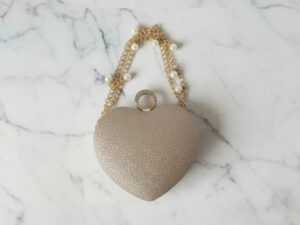 Golden Double Chain Heart Clutch
