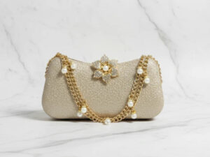Golden Double Chain Floral Clutch