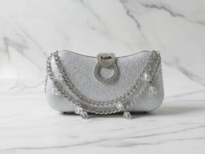 Silver Double Chain Clutch