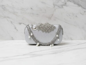 Silver Double Chain Peacock Clutch