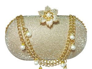 Golden Double Chain Floral Clutch