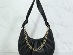 Black Slouchy Knot Handle Crescent Bag