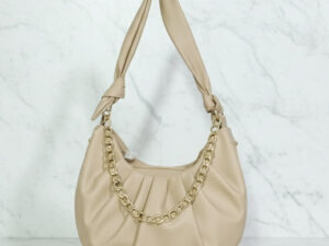 Beige Slouchy Knot Handle Crescent Bag
