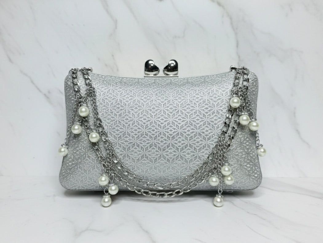 Silver Double Chain Clutch