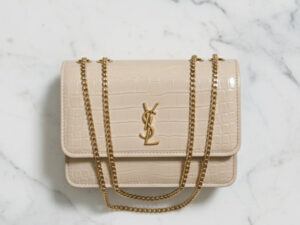 Beige Crocodile Faux Leather Boxy Bag