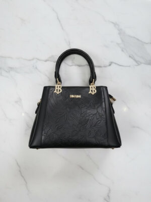 Black Floral Embossed Top-Handle Satchel Handbag