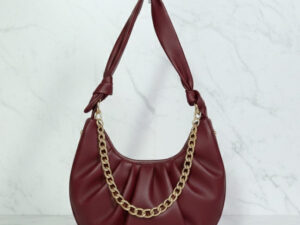 Maroon Slouchy Knot Handle Crescent Bag