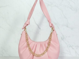 Pink Slouchy Knot Handle Crescent Bag