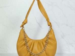 Mustard Slouchy Knot Handle Crescent Bag