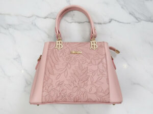Pink Floral Embossed Top-Handle Satchel Handbag