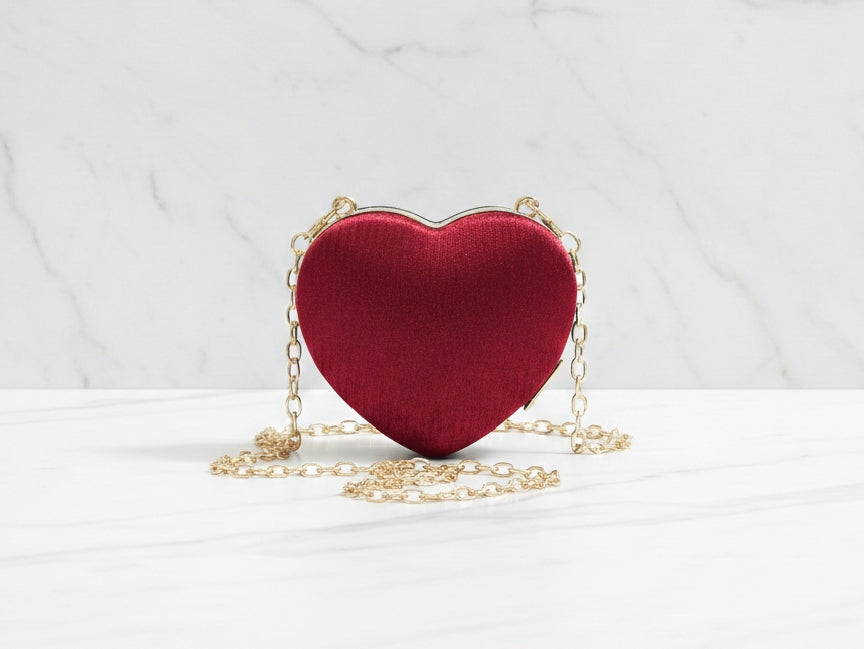 Maroon Mini Heart Clutch