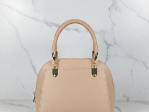 Small Beige Domed Top-Handle Bag
